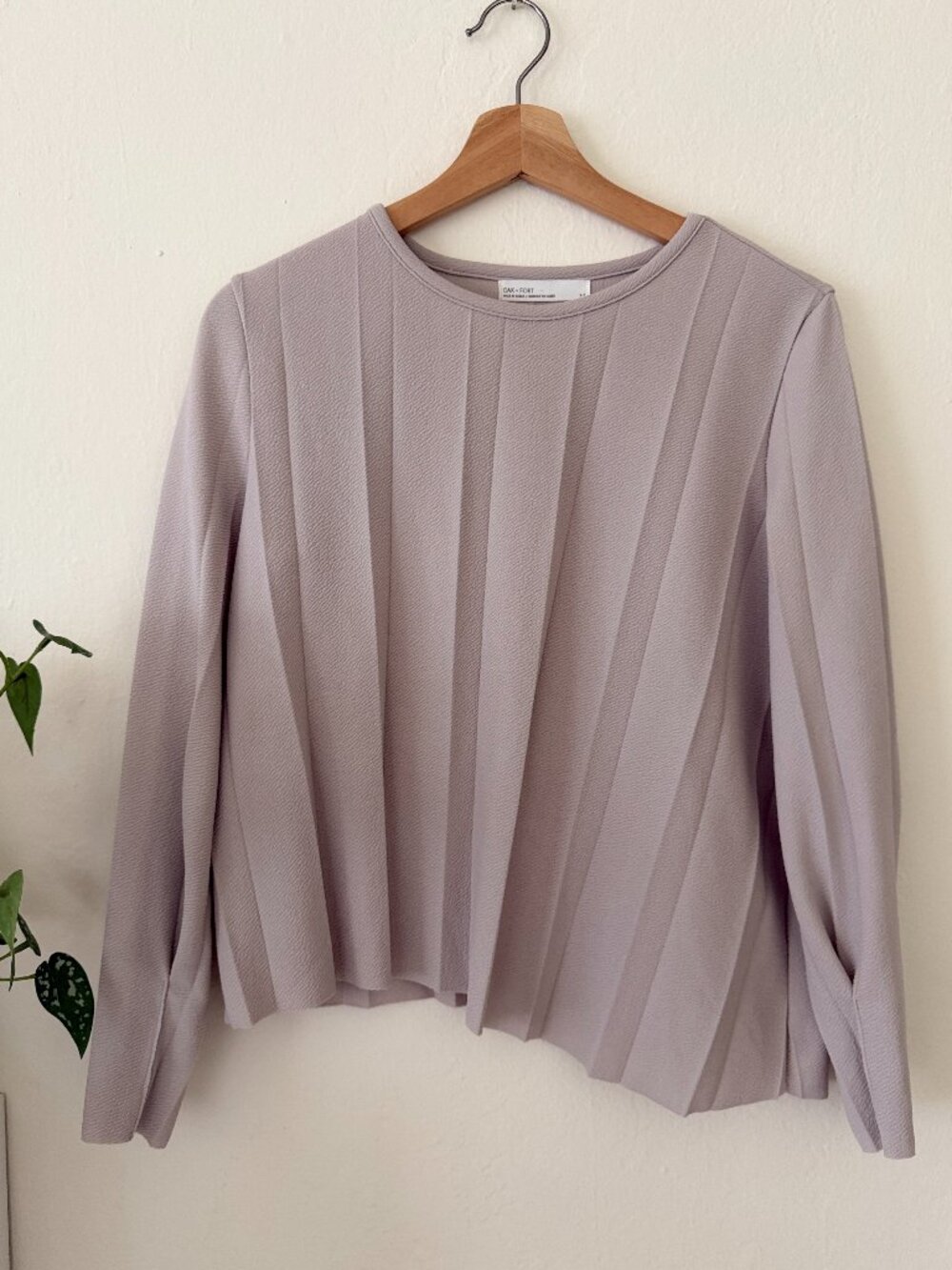 🌸 Oak + Fort Pleated Long Sleeve Top — Dusty Mauve/Lilac